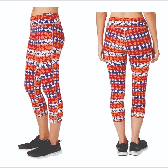 REEBOK Womens Red USA Capri Leggings - STARS - Picture 5 of 5